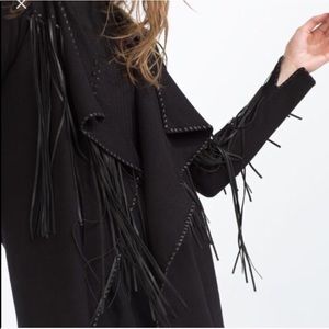 Knit Jacket with Faux Leather Fringes